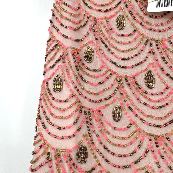 NWT ANTHROPOLOGIE MOULINETTE SOEURS PINK GOLD SCALLOP HEM BEADED SHIFT DRESS 6 - Picture 9 of 16